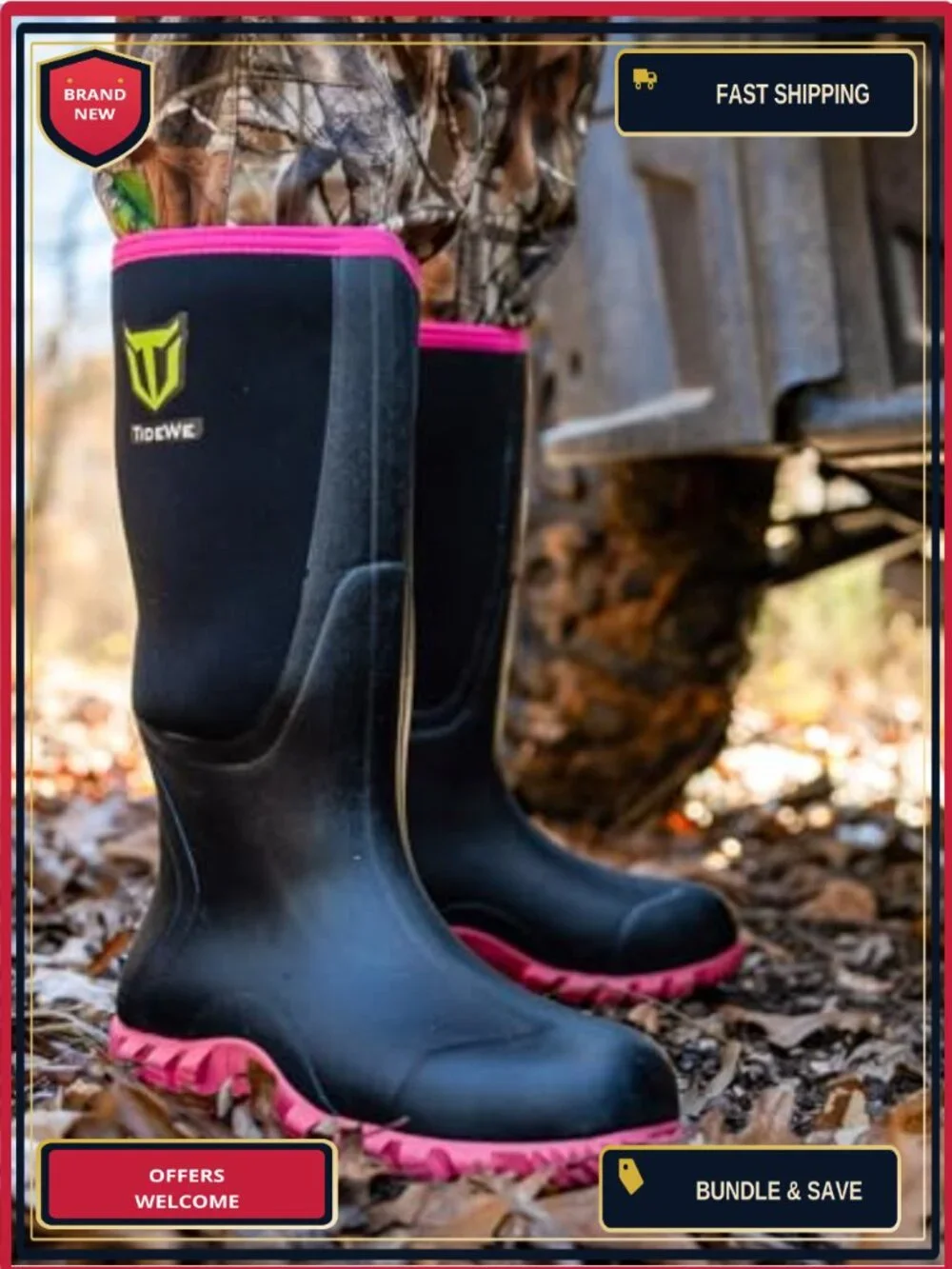 Waterproof Rain Boots with Steel Shank, 6mm Neoprene Hunting Boots, Anti-Slip